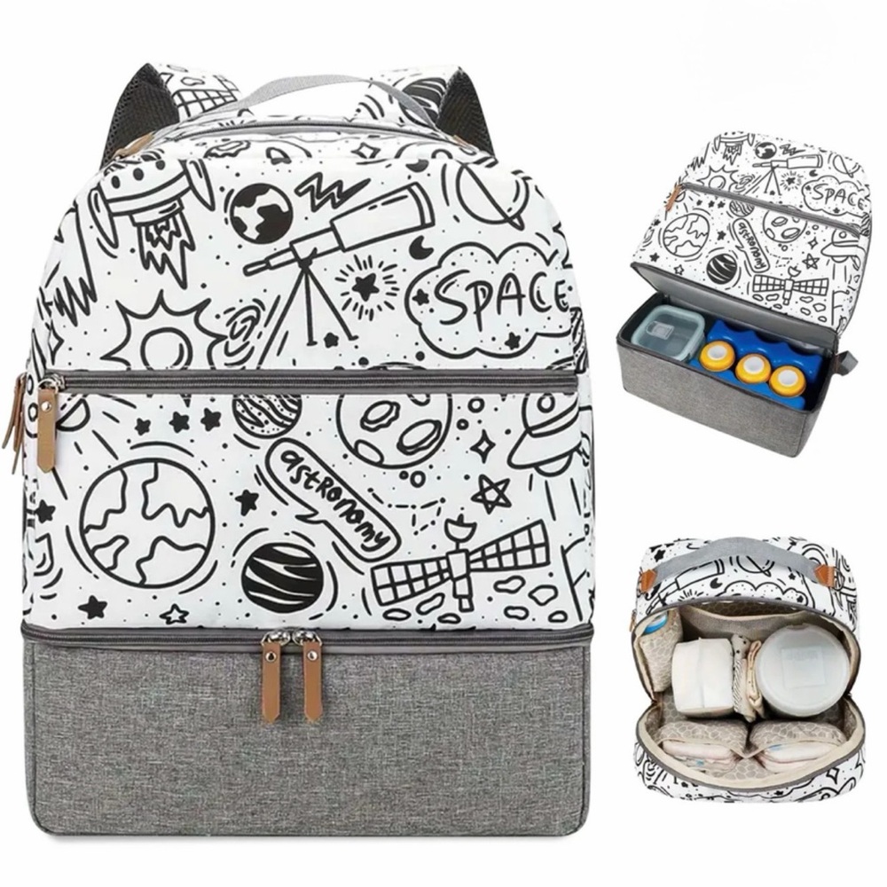 Village of Many Baby diaper bag/backpack space adventure  - White and Gray